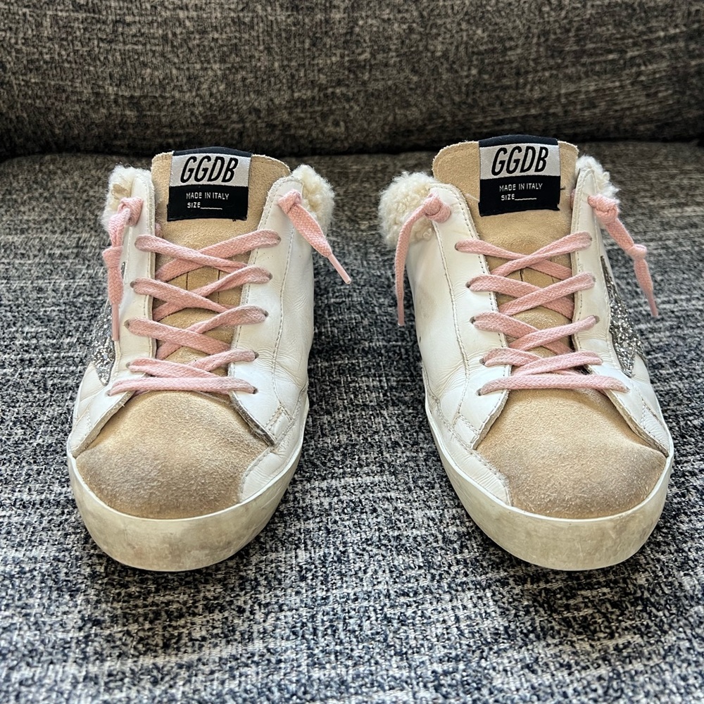 🪿💛 Golden Goose 20mm Super Star Sabot Leather & Shearling Mule Sneakers 💛🪿 - Picture 2 of 10